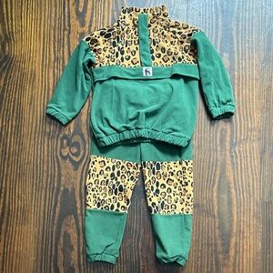 Mini Rodini Green and Leopard Kids Matching Set